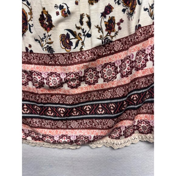 Boho-Style Sleeveless Floral Smocked Tank Top Eyeshadow L Cream/Red Cotton Blend - Picture 3 of 8